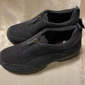 Land's End Black All Weather Insulated Suede Leather Zip Moccasin  NWT